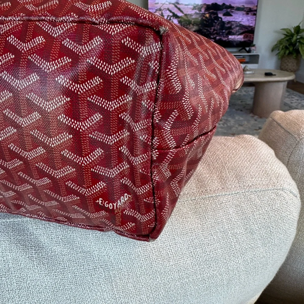 Authentic Goyard St. Louis Tote GM Red + Pouch | Classic Chevron Canvas - Picture 11 of 13